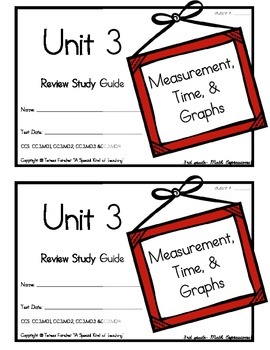 Preview of 3rd Grade Expressions Math: Unit 3 Review Study Guide- Measurement, Time &Graphs