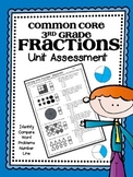 3rd Grade FRACTIONS Unit Assessment- Identify, Compare, Nu