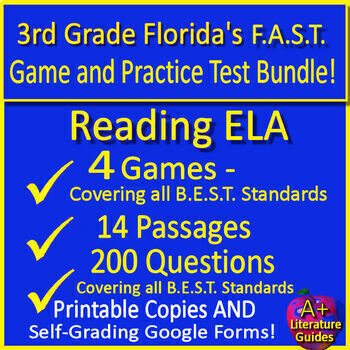 Preview of 3rd Grade Florida FAST Reading Practice Tests & Games Florida BEST Standards ELA