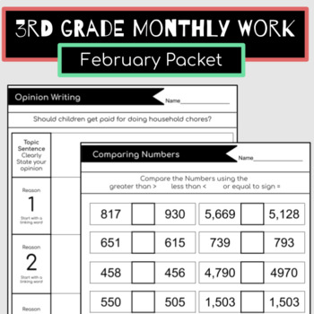 Preview of 3rd Grade February Packet {Morning Work, Extra Practice, Homework}