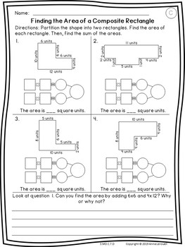 3rd Grade Finding the Area of a Composite Rectangle Worksheets & Answer