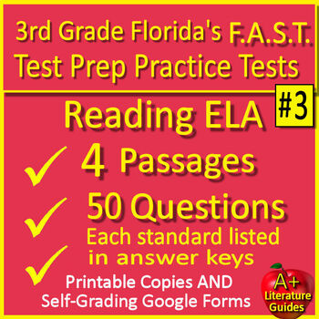 Preview of 3rd Grade Florida FAST PM3 Reading Practice Tests #3 Florida BEST Standards ELA