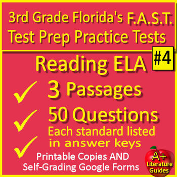 Preview of 3rd Grade Florida FAST PM3 Reading Practice Tests #4 Florida BEST Standards ELA