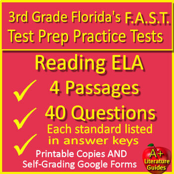 Preview of 3rd Grade Florida FAST Reading Practice Tests - Florida BEST Standards ELA