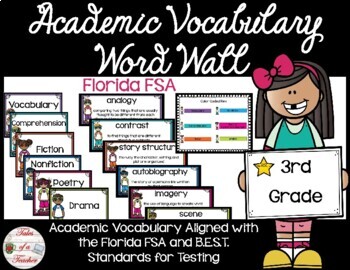 Preview of 3rd Grade Florida FSA Reading Academic Vocabulary Word Wall