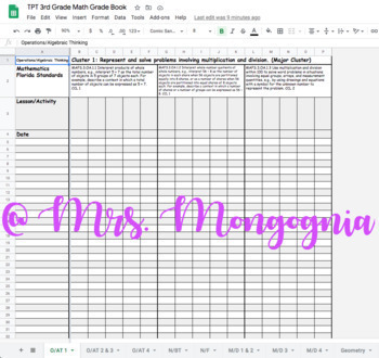 Preview of 3rd Grade Florida Math Standards Grade Book