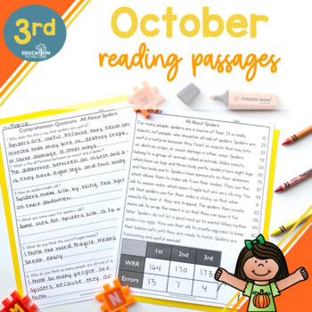 Preview of 3rd Grade Fluency Passages for October