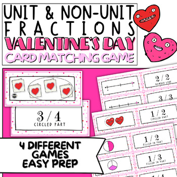 Preview of 3rd Grade Fraction Card Matching Games | Valentine's Day