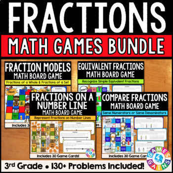 Preview of Equivalent Compare Fractions on a Number Line Games 3rd Grade Fractions Practice