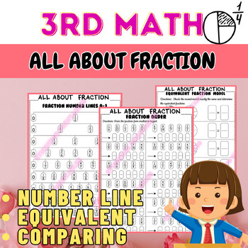Preview of 3rd Grade Fraction Math: Equivalent Fraction on Number Line, Comparing worksheet