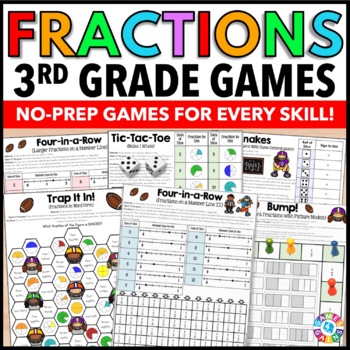 Preview of 3rd Grade Fraction Math Games: Equivalent, Comparing, Fractions on a Number Line
