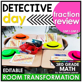Preview of Detective Room Transformation Who Done it 3rd Grade Fractions Math Mystery Game