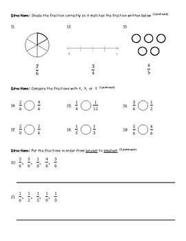 3rd Grade Fraction Unit Test by Luka6160 | Teachers Pay Teachers