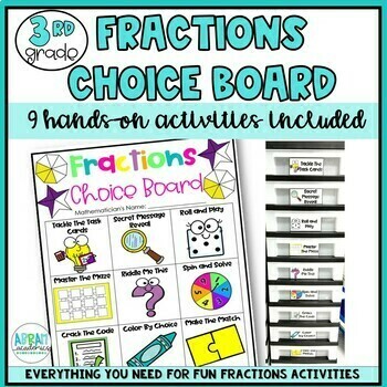 Preview of 3rd Grade Fractions Choice Board  9 Engaging Printable Fraction Activities