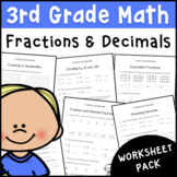 3rd Grade Fractions & Decimals Worksheet Pack | Math Activities