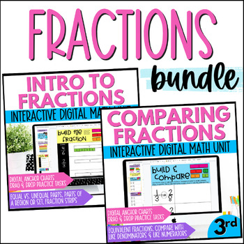 Preview of 3rd Grade Fractions Google Slides Digital Lessons, Practice, & Review Activities