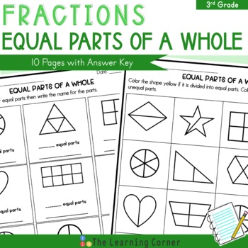 Preview of 3rd Grade Fractions - Equal Parts of a Whole Worksheet