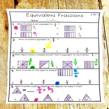 3rd grade fractions equivalent fractions worksheets free tpt