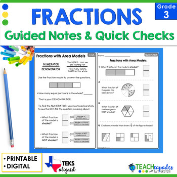 Preview of 3rd Grade Fractions Guided Notes - TEKS Fraction Notes and Practice