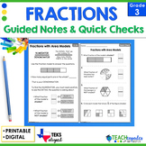 3rd Grade Fractions Guided Notes - TEKS Fraction Notes and