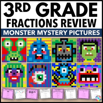 Preview of Fractions Color by Number Review Equivalent Comparing Fractions Worksheets 3rd