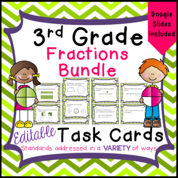 Preview of 3rd Grade Fractions - Task Cards for Math Common Core 3.NF.1 - 3.NF.3