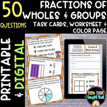 Preview of 3rd Grade Fractions of Wholes and Groups Task Cards and Digital Learning