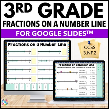 Preview of Fractions on a Number Line Digital Task Card Activities Greater Than 1 3rd Grade