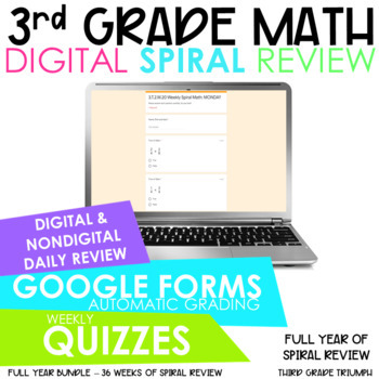 Preview of 3rd Grade Full Year Math Spiral Review | Digital and Print