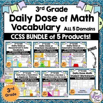 Preview of Daily Dose of Math Vocabulary PPT & Word Wall 5 Math Domains BUNDLE + Bonus File