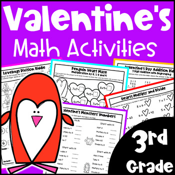 Preview of Fun 3rd Grade Valentine's Day Math Activities Worksheets: Print & Digital