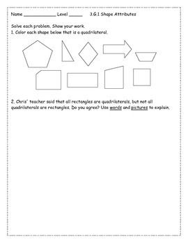 3rd Grade *GEOMETRY* Common Core Worksheets by Amber Kotzin | TpT