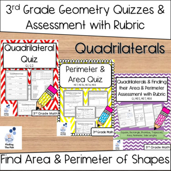 Preview of 3rd Grade Geometry, Area & Perimeter Quizzes & Assessment Bundle