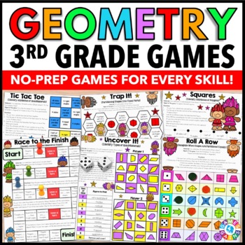 Preview of 3rd Grade Geometry Games -  Classifying Quadrilaterals & 2D Shapes, Equal Parts