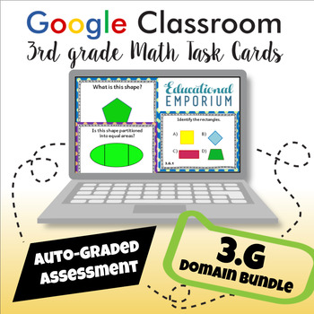 Preview of ⭐ GOOGLE CLASSROOM ⭐ 3rd Grade Geometry Task Cards BUNDLE