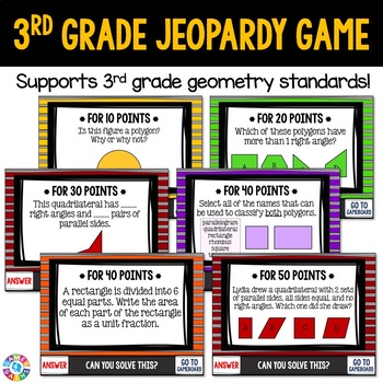 3rd Grade Geometry Review Jeopardy Game Show - Polygons, Quadrilaterals