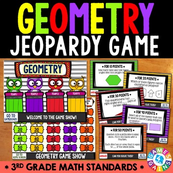 Preview of Classifying Quadrilaterals & Polygons 3rd Grade Geometry Activity Jeopardy Game