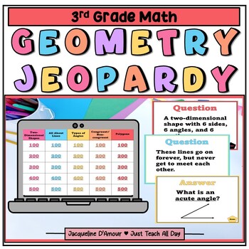 Preview of 3rd Grade Geometry Review Jeopardy Game: Two-Dimensional Polygons, Lines, Angles