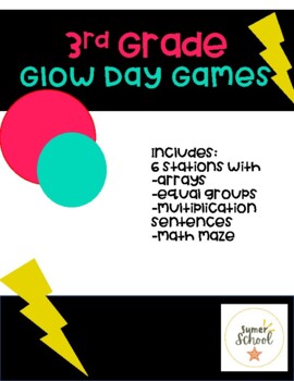 Preview of 3rd Grade | Glow Day | Multiplication | Stations