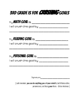 3rd Grade Goal Page by living in third | TPT