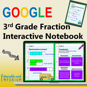 Preview of 3rd Grade Google Classroom Math Interactive Notebook, Digital: Fractions Domain