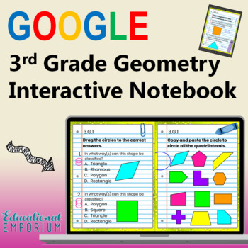 Preview of 3rd Grade Google Classroom Math Interactive Notebook, Digital: Geometry Domain