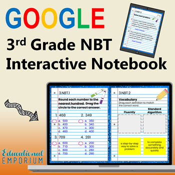 Preview of 3rd Grade Google Classroom Math Interactive Notebook, Digital: NBT Domain
