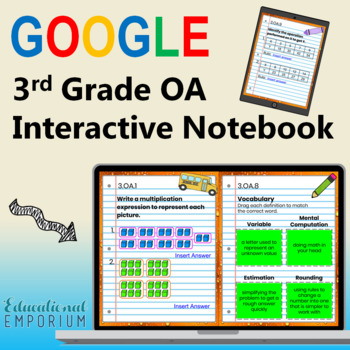Preview of 3rd Grade Google Classroom Math Interactive Notebook, Digital: OA Domain
