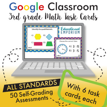 Preview of AUTO-GRADED ⭐ 3rd Grade Math Task Cards ⭐ Google Classroom, Digital, Virtual