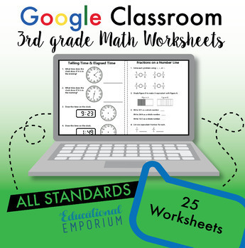Preview of 3rd Grade Math Worksheets ⭐ Google Classroom Distance Learning, Virtual, Digital