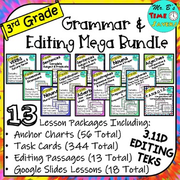 Preview of 3rd Grade Grammar & Editing MEGA BUNDLE 13 Lessons 344 Task Cards & LOTS MORE