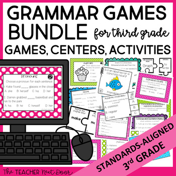 Preview of 3rd Grade Grammar Games Bundle - Grammar Centers Bundle for 3rd Grade