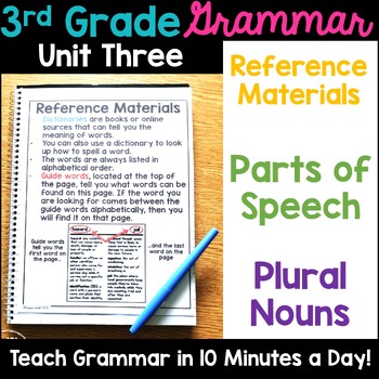 Preview of 3rd Grade Grammar Nouns Adjectives Verbs Adverbs Pronouns Reference Materials