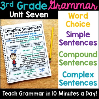 Preview of 3rd Grade Grammar Word Choice Simple Sentences Compound and Complex Sentences